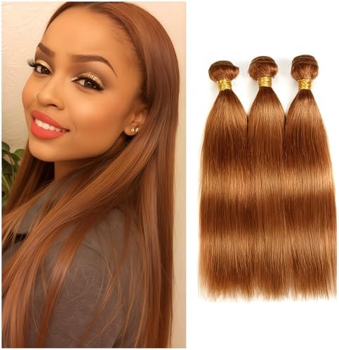 30 Light Brown Straight Human Hair Bundles 26 28 30 Inch Brazilian