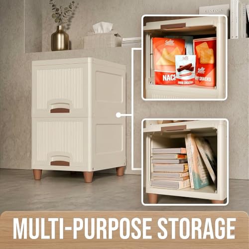 Image of Plastic Wardrobe for Clothes, Multipurpose Storage Cupboard Organizer Almirah with Shelves for Bedroom, Kids Room, Home & Office, (Ivory Drawer) (2 Layer)