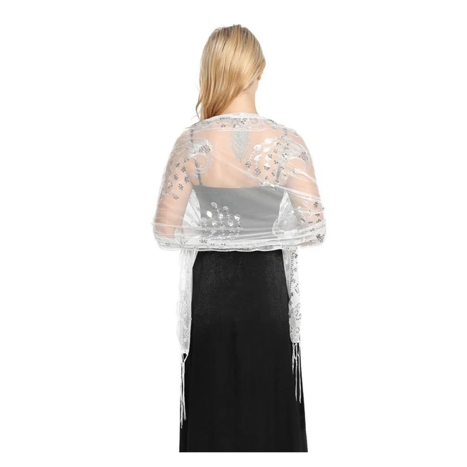 Chal de lentejuelas brillantes Lentejuelas Elegante Mantón De Boda Bordado Encaje Hueco Floral Bufanda Transparente Tul Transpirable