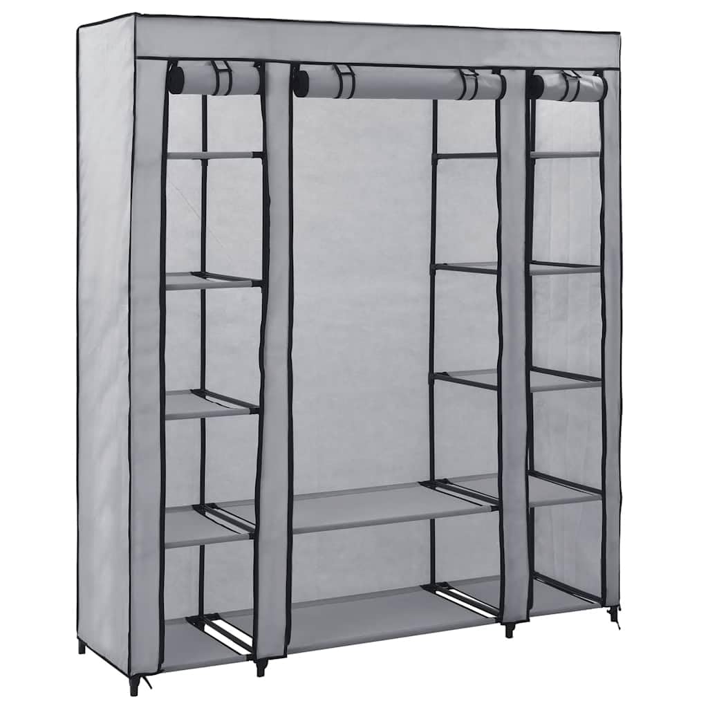Tragbarer Kleiderschrank, faltbar, Grau, 150 x 45 x 176 cm, mit Fächern und