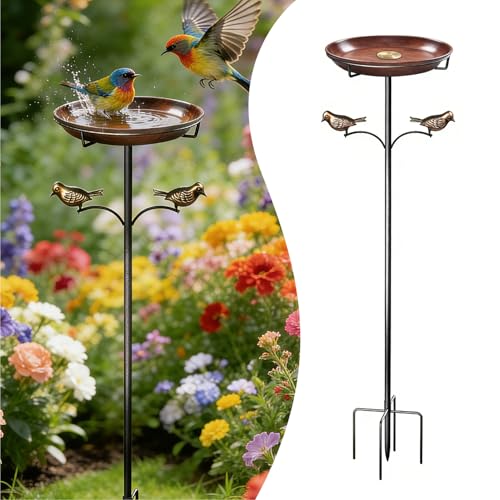 Edrifyah 2026 Upgraded Bird Bath with Copper Disk,35In Vintage Metal Bird Bath & Bird Feeder,Removable Dia 12In Bird Bath for Outside,5-Pronged Base,Patio Lawn Garden Decor(Antique Bronze)