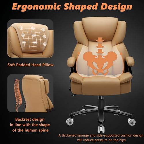 Image of Indulgear 500lbs Big and Tall Office Chair for Heavy People,Heavy Duty Comfy Office Chair,High Back Executive Computer Chair with Lumbar Support, Rubber Wheel