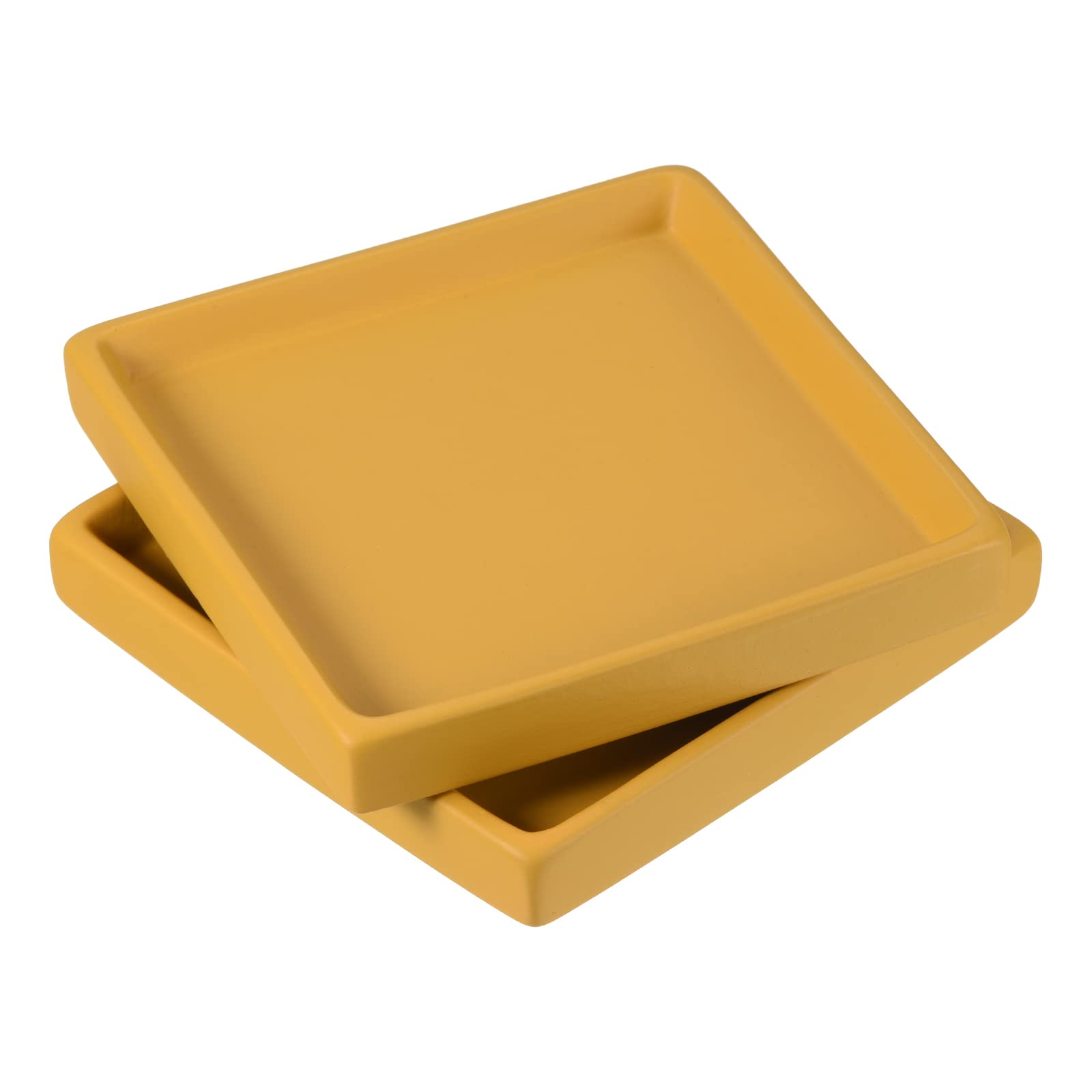 PATIKIL Plant Pot Saucers 5 Inch, 2 Pack Ceramic Square Flower Drip Tray for Indoor Outdoor, Yellow โ image 1