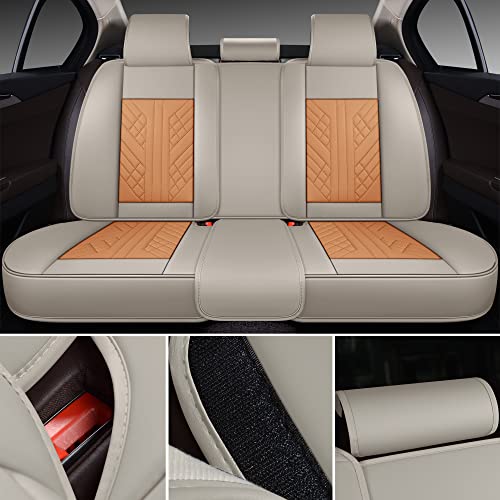 Image of GXT Deluxe Faux Leather Full Coverage Car Seat Cover Anti-Slip Universal Fits for Sedans SUV Pick-up Truck with Headrests,Interior Accessories(Khaki and Orange)