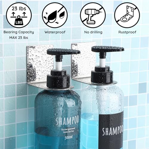 Image of Segbeauty Stainless Adhesive Shampoo Bottle Holder, Dia 1.3inch 3.3cm Non-Drill Soap Dispenser Holder Set Silver, 3pcs Rustproof Shampoo Holder for Shower, Bottle Wall Mounted Rack for Toilet Kitchen