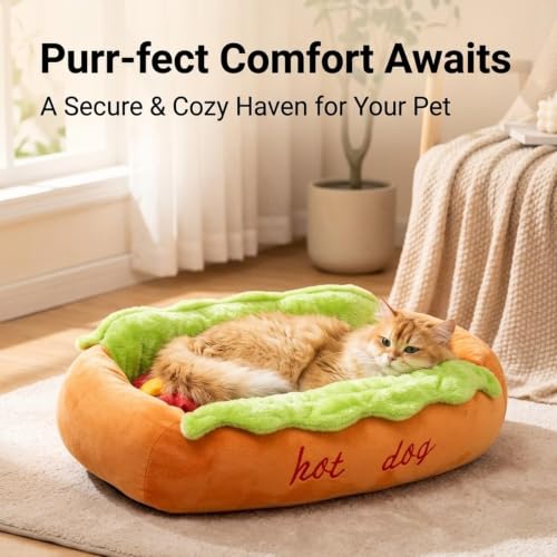 Cama para perros perrito caliente talla M con base antideslizante lavable 5