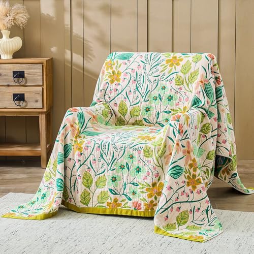 Image of XIBLC Boho Throw Blanket 100% Cotton Vintage Blanket Muslin Woven Flower Decorative Throw Blankets All Season Bohemian Rustic Farmhouse Decor Quilt for Bed (Beige 90 inchx98 inch)