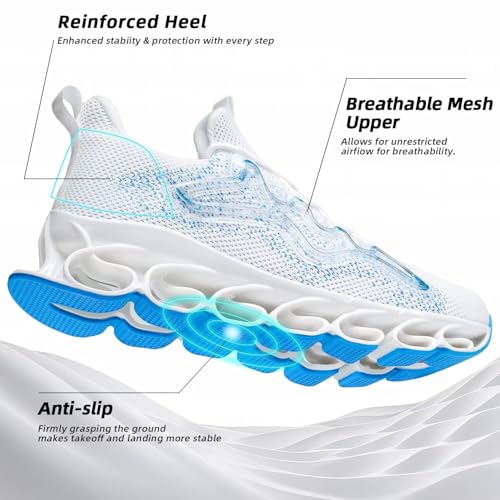 Men's Breathable Walking Shoes Non Slip Casual Sport Tennis Running Shoes Athletic Gym Blade Fashion Sneakers White Blue 10