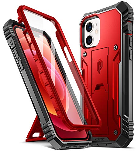 Poetic Revolution For Iphone 12 / Iphone 12 Pro Case 6.1 Inch (2020 Release), Full-Body Rugged Dual-Layer Shockproof Protective Cover With Kickstand And Built-In-Screen Protector, Metallic Red #TOP10