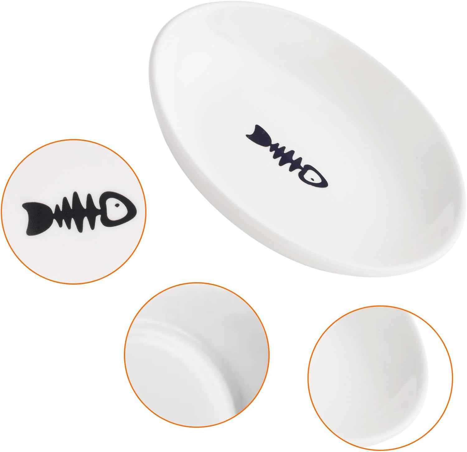 3-Piece Ceramic Feeding Bowl Set for Cats & Puppies with Fishbone Design, Includes Silicone Mats