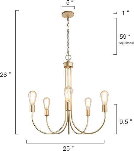 Miniatura 2 de Durent Lighting Candelabro grande dorado, lámpara moderna para comedor y sala de estar, dormitorio y cocina, 5 luces
