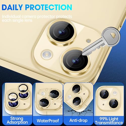Image of Skinomi Camera Lens Protector Compatible with iPhone 15 plus [Anti-Scratch] Premium Tempered Glass Film Aluminum Alloy Lens Ring Cover, Yellow Titanium