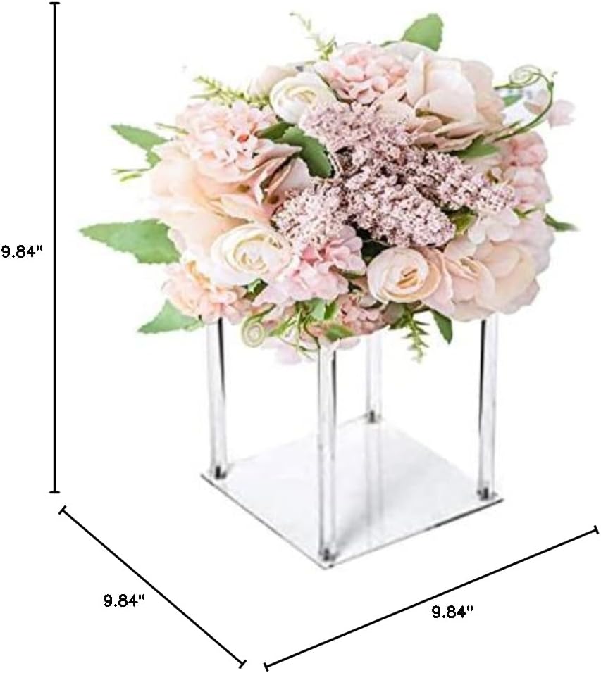 Everbon Elegant 9.9 Inch Tall Wedding Flower Stand Acrylic Columns Clear Pillar Decorative Vases Rectangular Wedding Centerpiece Event Party Christmas Table Decoration Flower Backdrop Stands