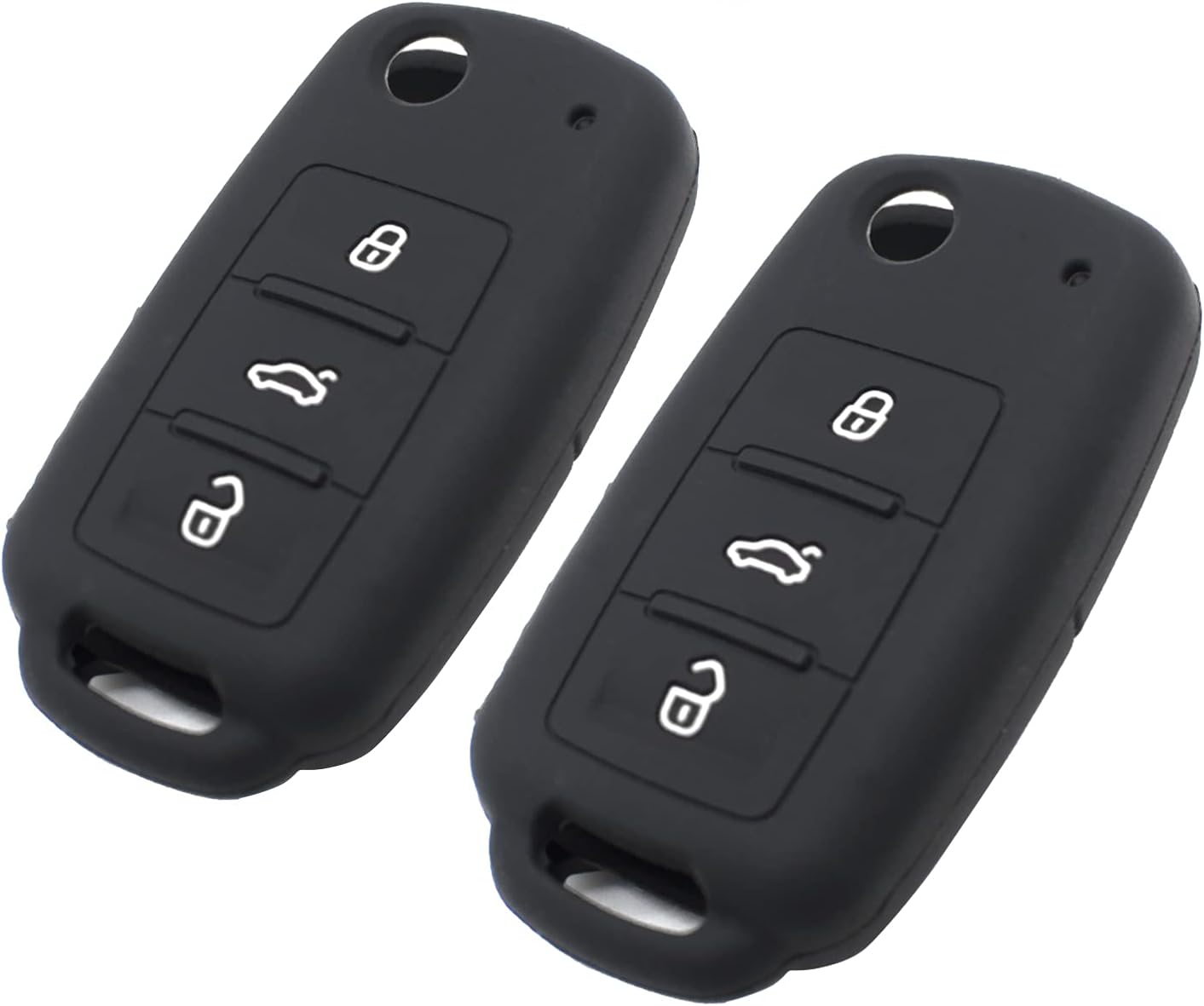 EYANBIS Silicone Key Fob Cover Fit for Flip 3 Buttons VW Volkswagen Jetta GTI Passat Golf Tiguan Touareg Beetle CC Eos Key Fob | Car Accessories | Remote Key Protection Case - Black & Black