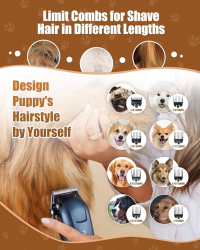 5-in-1 Low Noise Rechargeable Cordless Dog Clippers Pet Grooming Kit for Dogs & Cats|Quiet high Power pet Grooming Set for Small Large Dogs & Thick Coated Cats, Includes Comb, Clippers & Nail Clipper - Image 5
