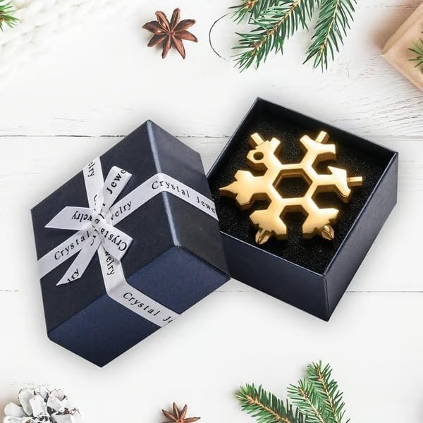 18-in-1 Snowflake Multi-Tool, Stainless Steel Compact Multitool for Everyday Use, Outdoor Adventures & DIY Projects (1xGolden, Gift Packing)