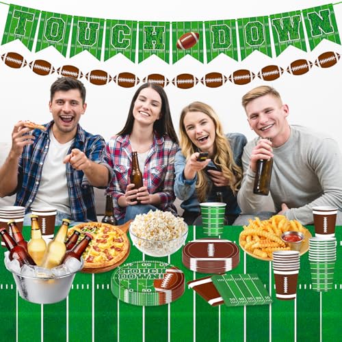 Football Party Decorations Football Party Supplies Dinner Plates Napkins Cups Banner Touchdown Tablecloth for Football Birthday Game Day Tailgate Decorations Serve 24 - Image 6