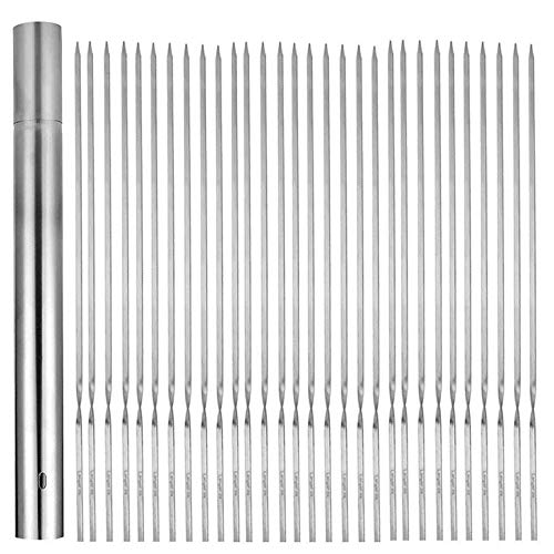 MMHDZ - Pinchos para Barbacoa (30 Unidades, Acero Inoxidable 304 más Grueso, Reutilizables, con Tubo de Almacenamiento portátil)