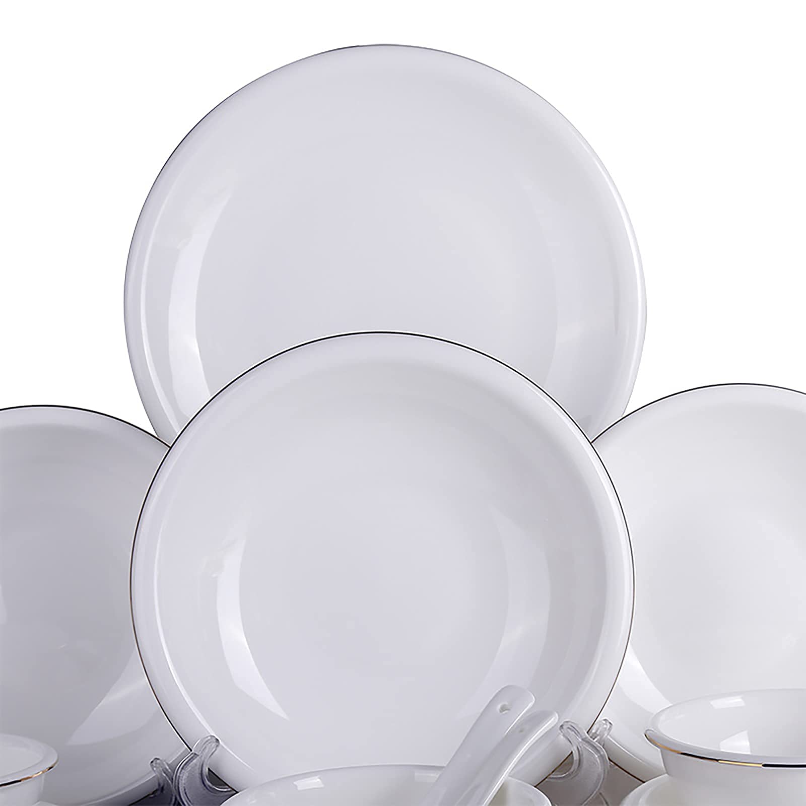 Zestaw obiadowy, porcelana Fine Bone China, okrągły, kuchenny, obiadowy, biały, zestaw obiadowo-jadalny, z miskami na makaron, zupę, do mikrofalówki i piekarnika (28 elementów, serwis dla 8 osób)