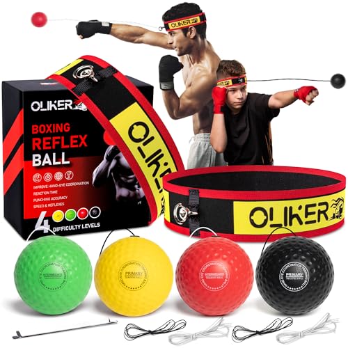 OLIKER Boxing Reflex Ball for Adults and Kids, 4 Levels Boxing Ball with Adjustable Headbands...