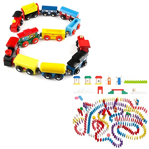 Juego de tren magnético con dominós de madera para niños miniatura 1