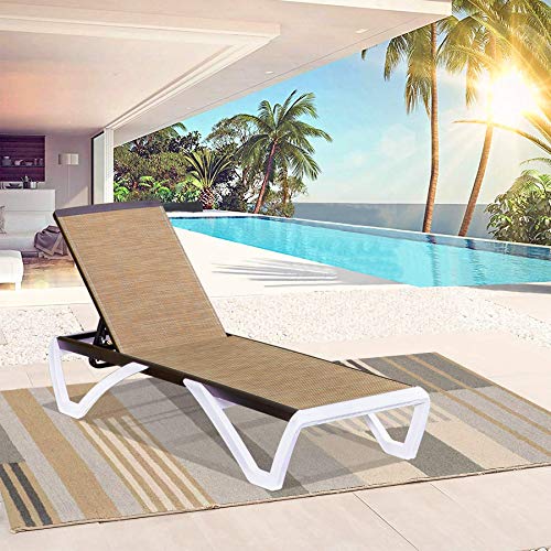Domi Outdoor Living Adjustable Chaise Lounge Aluminum Outdoor Patio Lounge Chair All Weather Five-Position Recliner Chair For Patio,Pool,Beach,Yard(Brown) #TOP4