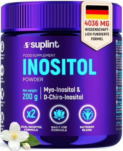 Inositol Pulver 200 g – Myo-Inositol & D-Chiro-Inositol – 49 Portionen | Pro Portion 4000 mg Myo-Inositol + 36 mg D-Chiro-Inositol – täglich 1 Messlöffel – Laborgeprüft & GMP-zerti