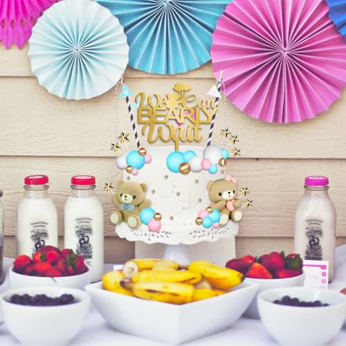 33 Pieces Gender Reveal Cake Toppers, Bear Cake Decorations Includes We Can Bearly Wait Cake Topper, Stars, Pearl Balls, Pink and Blue Bear for Baby Shower He or She Gender Reveal Party Supplies - image 5