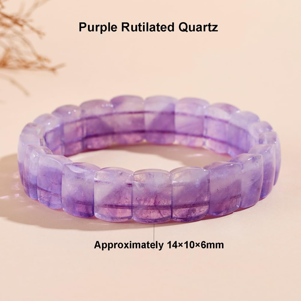 Bracciale Elastico con Perline sfaccettate a Grana Quadrata in Cristallo Naturale, Quarzo rutilato Viola, Bracciale Portafortuna con Ametista, Gioielli da Donna, Regalo di Compleanno