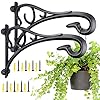 KABB Plant Hanging Bracket Hand Forged Heavy Duty Black Iron Art Plant Hanging Hooks Durable Rust Resistant Wall Brackets for Planter Bird Feeder Lanterns Wind Chimes with Screws 2 Pack