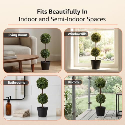 Image of amazon basics Artificial Topiary in Black Plastic Pot | Realistic 50 cm Faux Greenery | Durable Plastic | Stylish & Compact | Zero Maintenance | Indoor, Outdoor, Home & Office Decor
