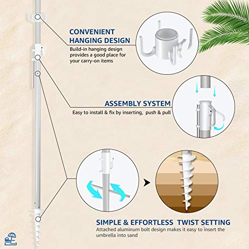 ROWHY 7.5FT Beach Umbrella UV 50+ Outdoor Portable Sunshade Umbrella With Push Button Tilt Sand Anchor and Carry Bag for Patio Garden Beach Pool Backyard (Royal Blue)