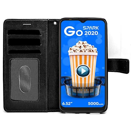 Image of Flip Cover Compatible with Tecno Spark Go (2020) | Premium Leather Finish | Inbuilt Pockets & Stand | Flip Cover Back Case for Tecno Spark Go (2020) (Black)