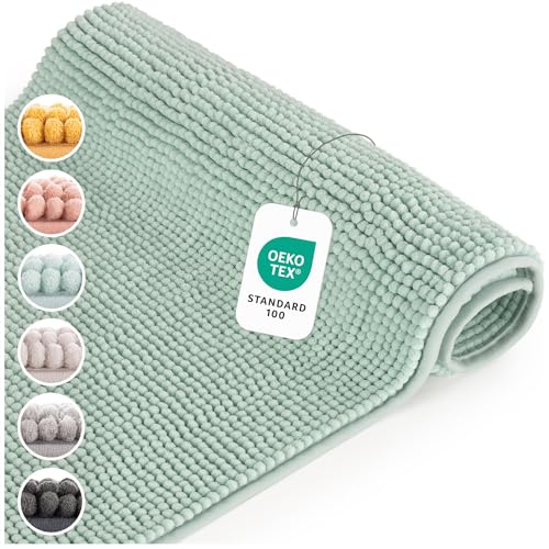 Blumtal Badematte 50×80 cm Chenille – OEKO-TEX zertifizierter Badteppich – Badematten & Badteppiche – Duschvorleger – Badvorleger rutschfest waschbar – Badematten – Bath Mat – Bad Teppich in Opal Blau., 8.49 €