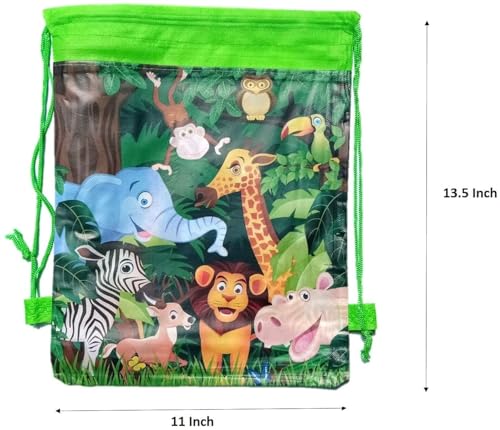 Image of MONKEYTAIL Animal Theme Drawstring Sack Bag | Pack of 15 | for Boys | Girls | Kids as Birthday Return Gifts for All Age Group