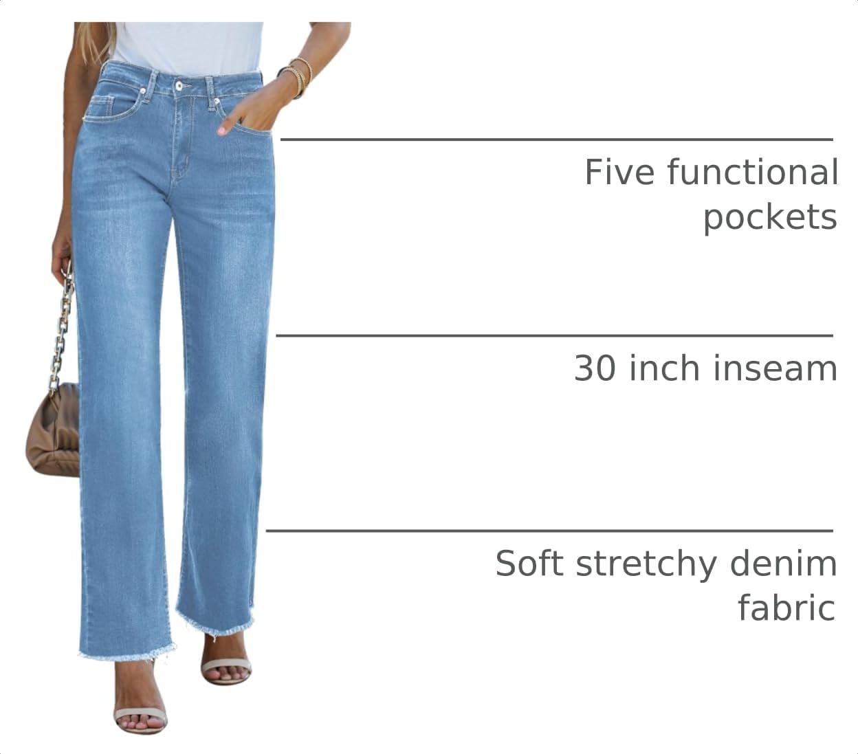 GRAPENT Straight Leg Jeans for Women High Waisted Stretchy Frayed Raw Hem Loose Denim Pants Casual Baggy Jean Trousers image 4