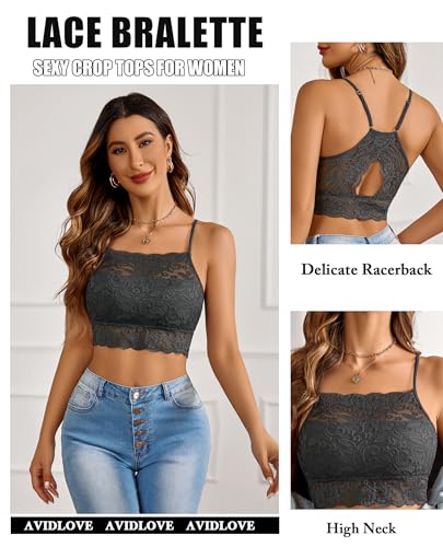 Image of Avidlove Lace Bralette for Women High Neck Camisoles Racerback Double-Layered Crop Top