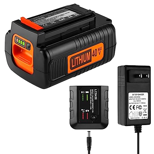 AYTXTG 3.0Ah 40V Replacement Black and Decker 40Volt Lithium Battery LBX2040 LBXR36 LBXR2036 LST540 LBX1540 LST136W with a LCS40 LCS36 Portable Charger for Black Decker 40V Battery Charger