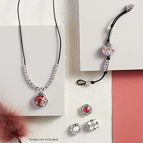 Ginger Snaps Black Leather and Beads Bracelet | Customizable & Adjustable Snap Jewelry Collection | Choose Your Own Button Charms for Necklaces, Bracelets | Standard Size | SN96-573