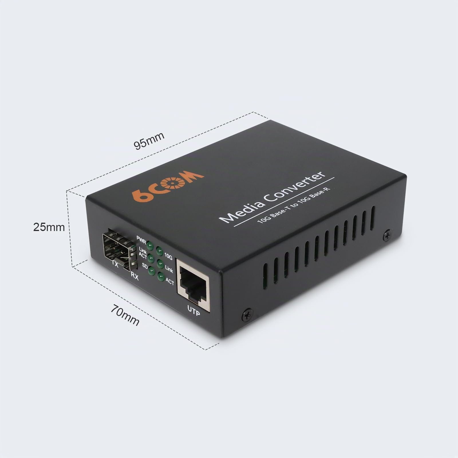 Convertisseur de média en fibre 10G, non géré 1 emplacement RJ45 à négociation automatique 1 000 M/2,5 G/5 G/10 GBase-T vers 1 fente SFP+ 10GBase-X, prend en charge l'émetteur-récepteur