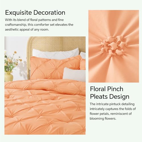 Image of BEDELITE King Comforter Set Apricot,Lightweight & Soft Comforter | Pintuck Boho Bedding, Warm & Cute Bed Set for All Season,With 2 Pillowcases