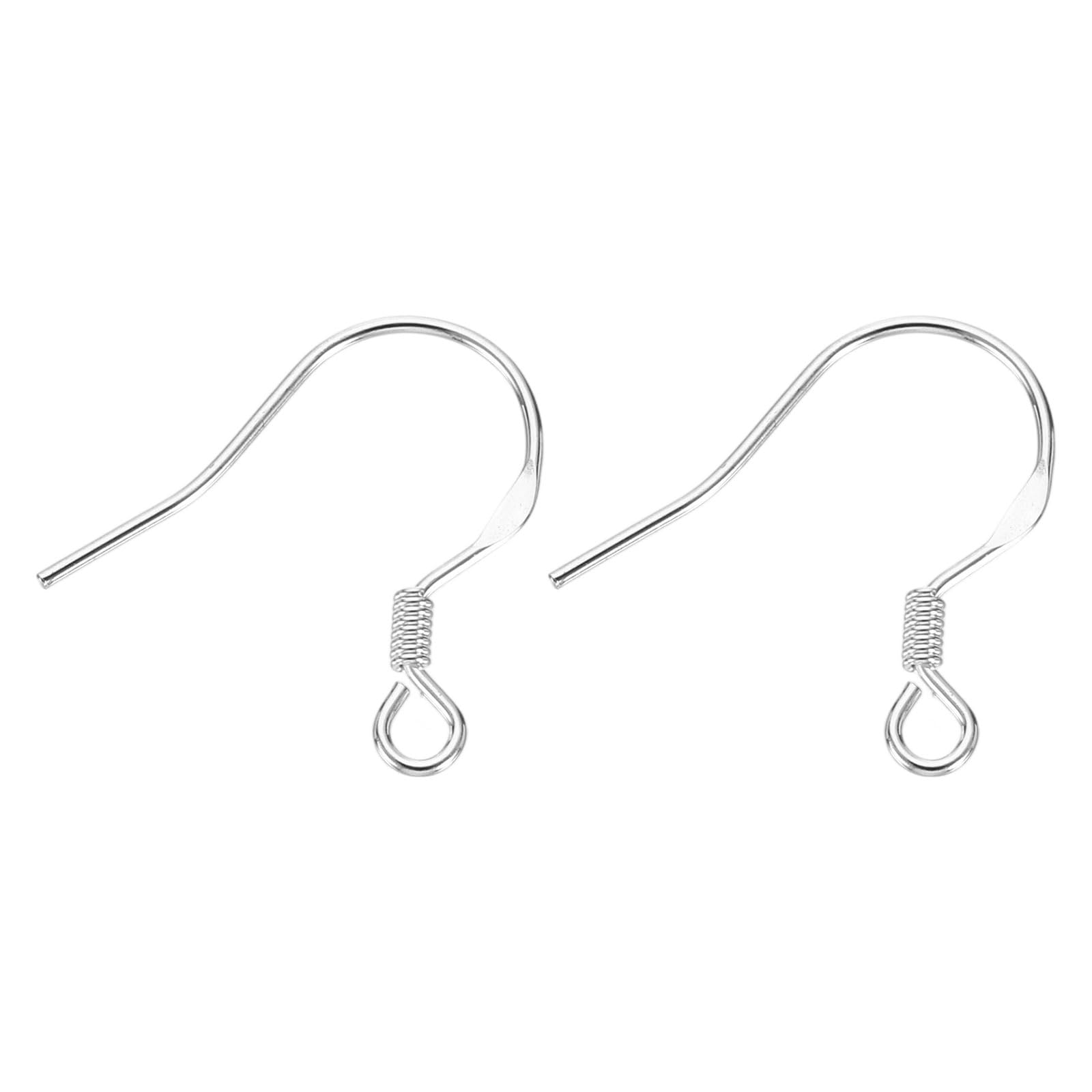 sourcing map 2Pcs Earring Hook, S925 Sterling Silver Ear Wires Fish Hooks with Flat Letter (Wire 0.6mm/22 Gauge) for Jewelry Making DIY Ear Post Supplies, Silver