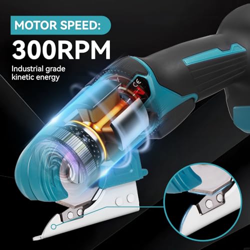 ONEVAN Akku Universalschere 20V Elektrisch Akkuschere mit Selbstschärfender Klinge, 7mm Schnitttiefe, Kartonschneider für Stoff/Teppich/Karton, 300 U/min Kabellose Schere mit 2x1.5Ah Akku
