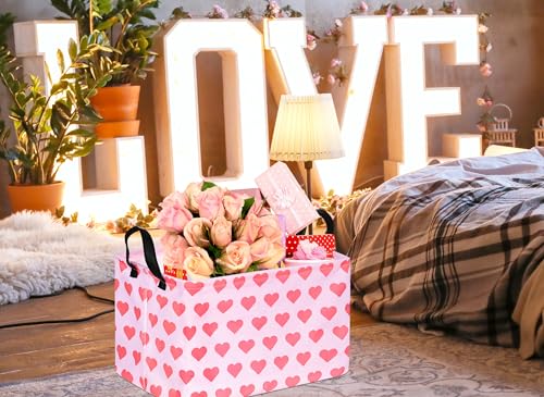 Image of Valentine's Heart Storage Basket Gift Laundry Bins Collapsible Storage Baskets Box Laundry Nursery Hamper for Home and Office Decoration with Handles