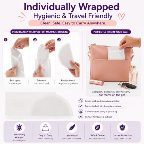 Image of BeeBaby Stay Dry Breast Pads for Leaking Milk, Disposable Nursing Pads for Breastfeeding Mothers, Ultra-Thin Leak-Proof Breast Pads, Super Absorbent Day & Night Protection, Pack of 48 Pcs
