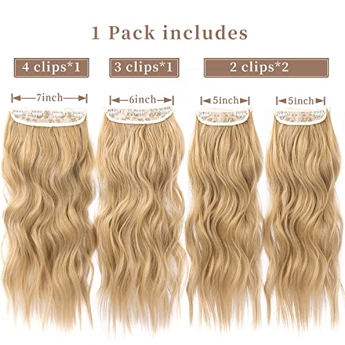 Blonde Clip in Hair Extension, 20 Inches Long Wavy Synthetic Hair Extensions Clip in for Women and Girls (T26/18#, 4Pcs) - Image 2