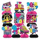 Bubaxuce 10 Piezas Decoraciones Fiesta De Los 90, Centros De Mesa Retro con Diseño De Panal para Eventos Temáticos De Los Noventa, Ornamentos Vintage para Celebración De