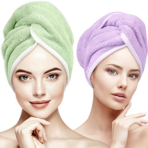 Hair Drying Towel for Long Hair, INNELO Large Microfiber Hair Towel Wrap for Curly Long Thick Hair, Super Water Absorbent Quick Dry Anti Frizz Hair Turban Towel for Women Girls 2 Pack