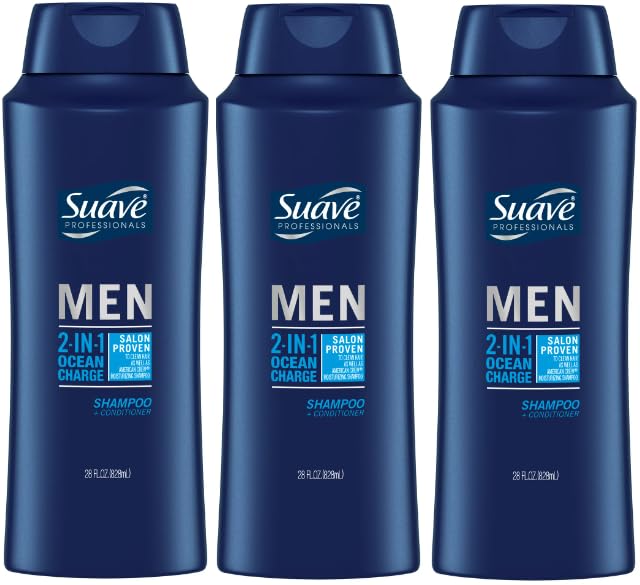 Suave Men Ocean Charge 2-in-1 Shampoo and Conditioner 28 oz (828ml) - Pack of 3