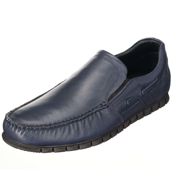 DALGALA Men's Navy Blue Big Size Handmade Leather Penny Loafers Casual Shoes Driving Loafers Slip On Shoes